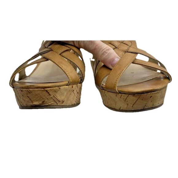 Guess Kayce Faux Leather Cork Platform Wedge Sandals Size 11 Tan Nude - Picture 4 of 16